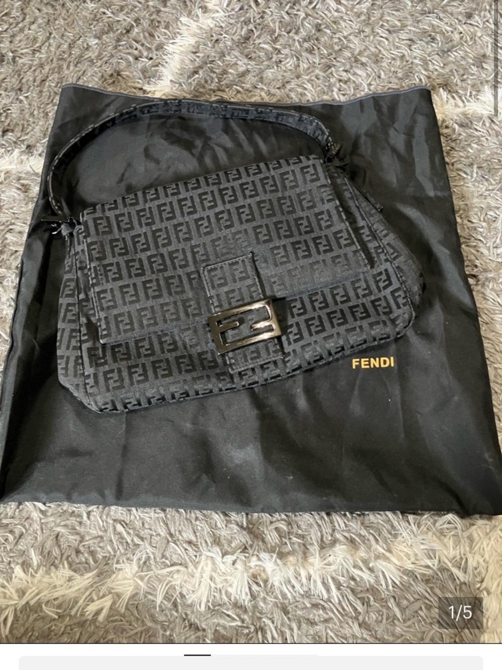 Fendi Black FF Logo Baguette Shoulder Bag